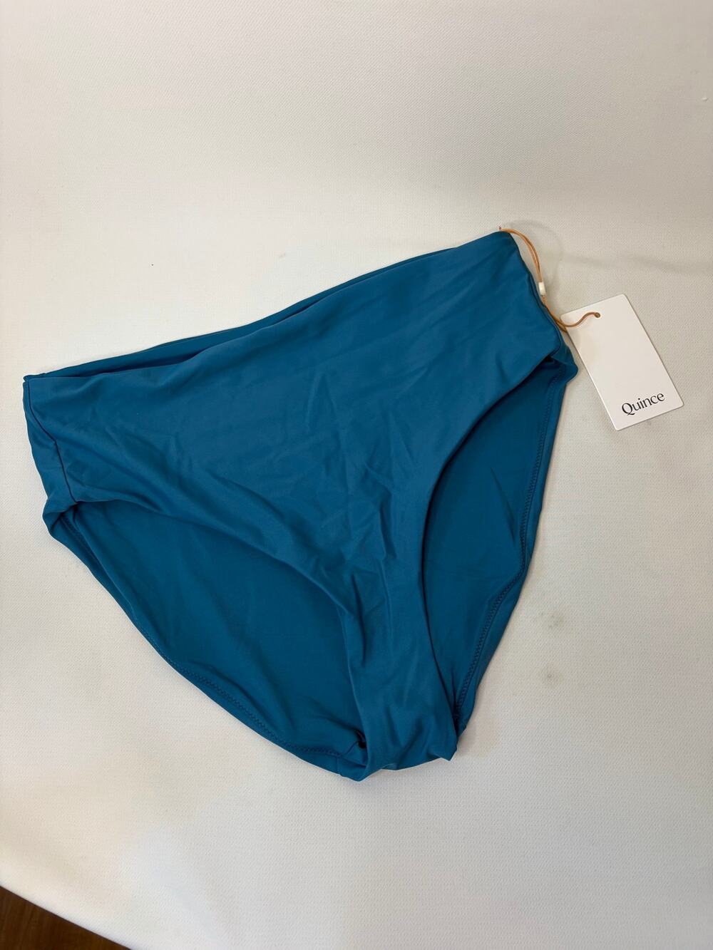 Quince Italian High Rise Bikini Bottom Size Large Teal Blue NEW NWT